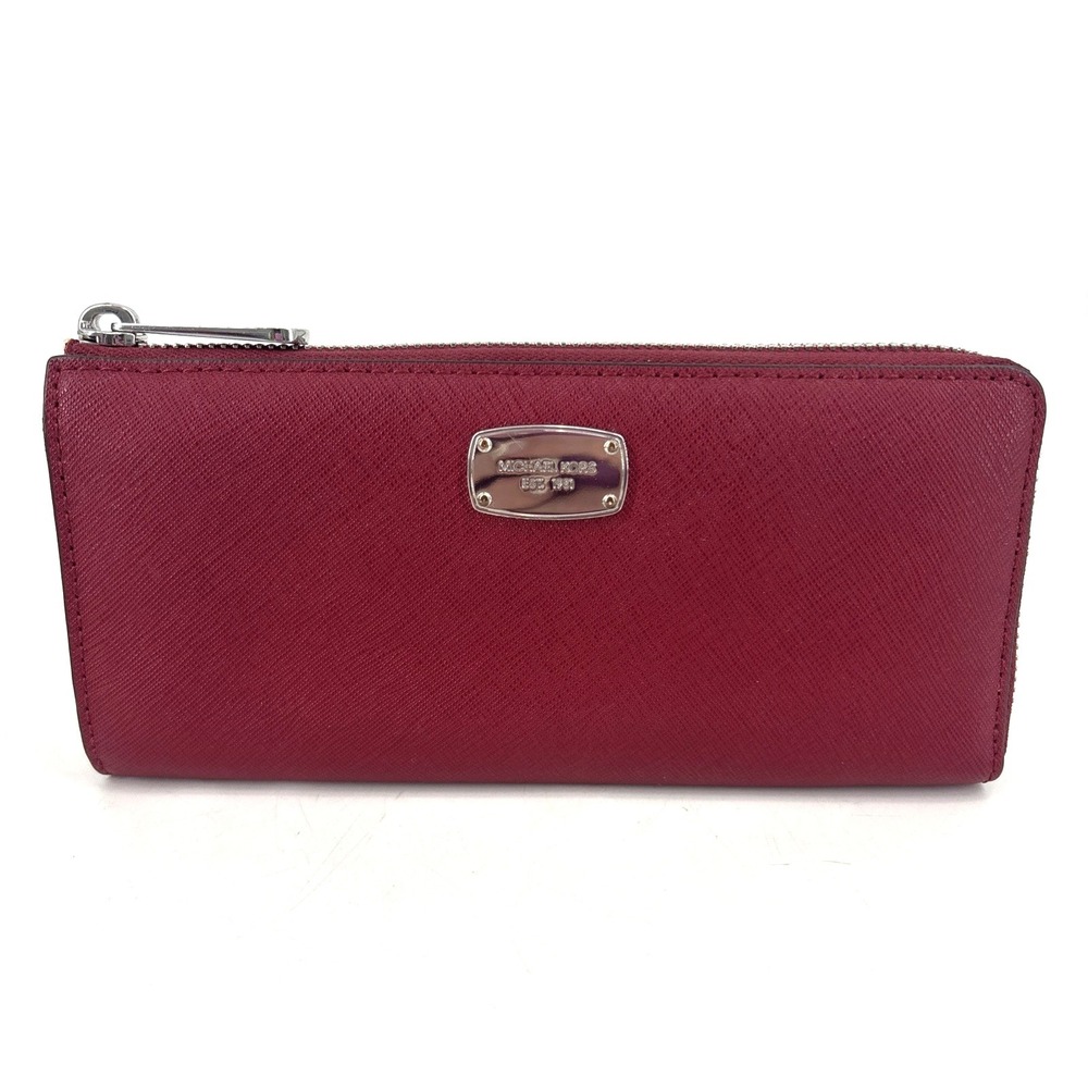 Michael Kors Large Zip Around Wallet Red Burgundy Silver‎ Hardware